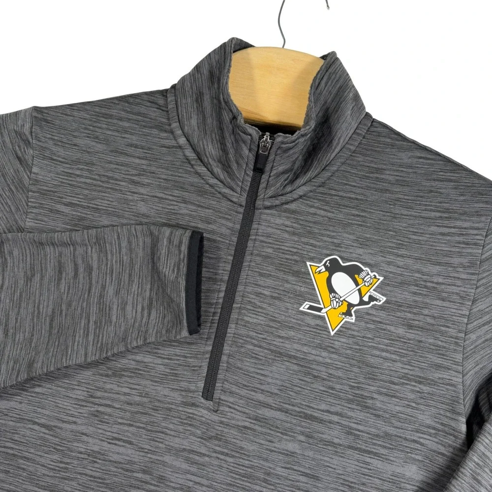 Fanatics Quarter Zip Pullover Mens Medium Grey Pittsburgh Penguins NHL Pro